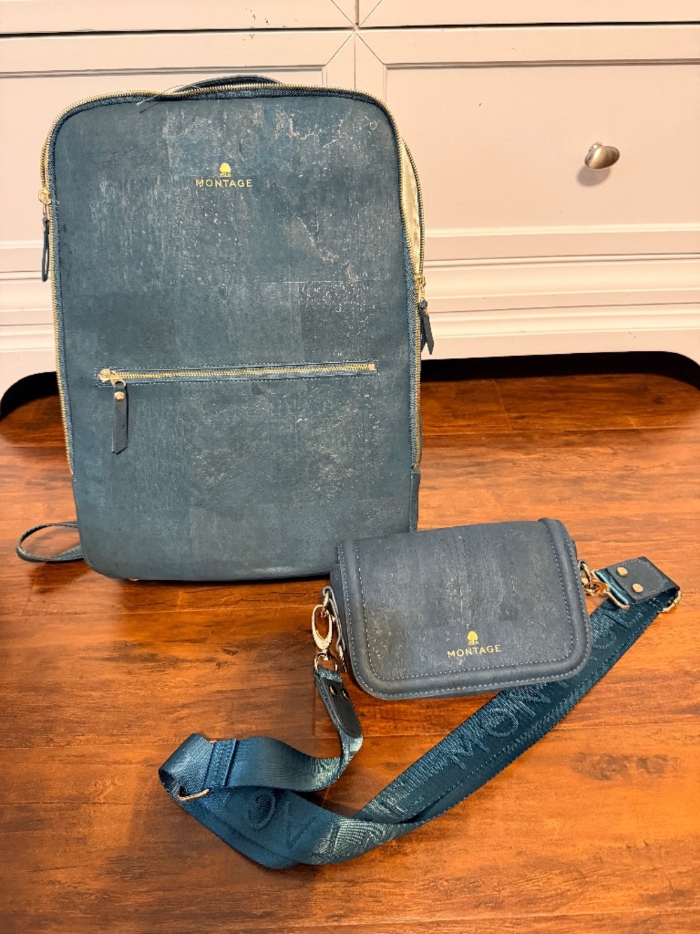 Turquoise Green Montage Backpack and purse set